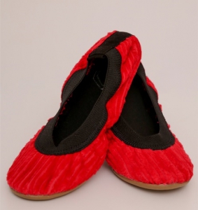 1222 -  Sapatilha Veludo Vermelho com Elástico Preto